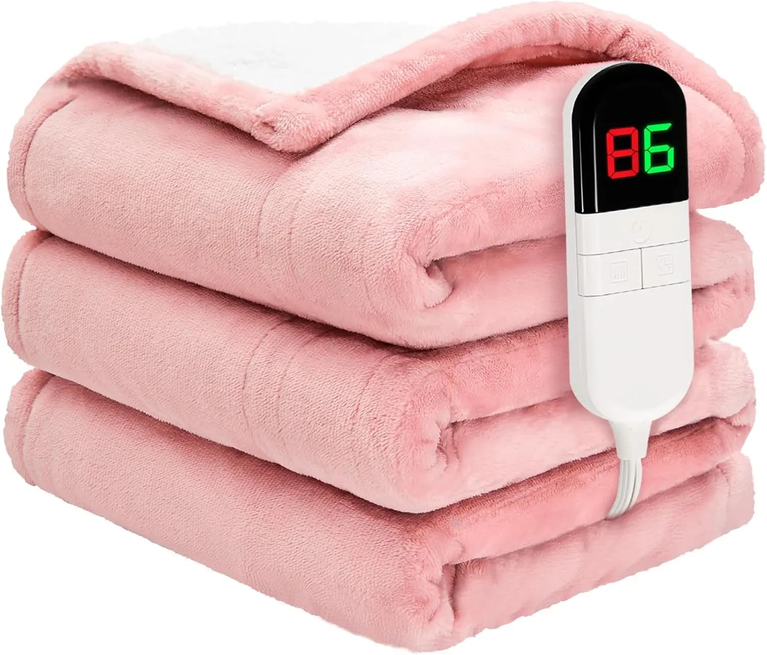 Morbida coperta elettrica doppia misura con 6 livelli di calore, riscaldamento rapido, spegnimento automatico, lavabile in lavatrice in rosa
