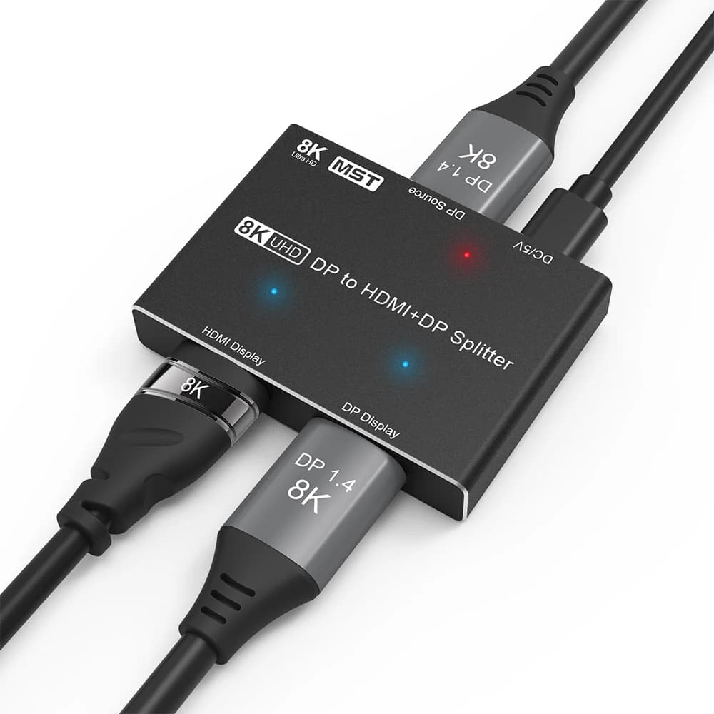 8K MST Displayport to HDMI Splitter DP Splitter 8K @ 60Hz 4K @ 120Hz 32.4Gbps to DP HDMI Dual Port Simultaneous Display SST HDR