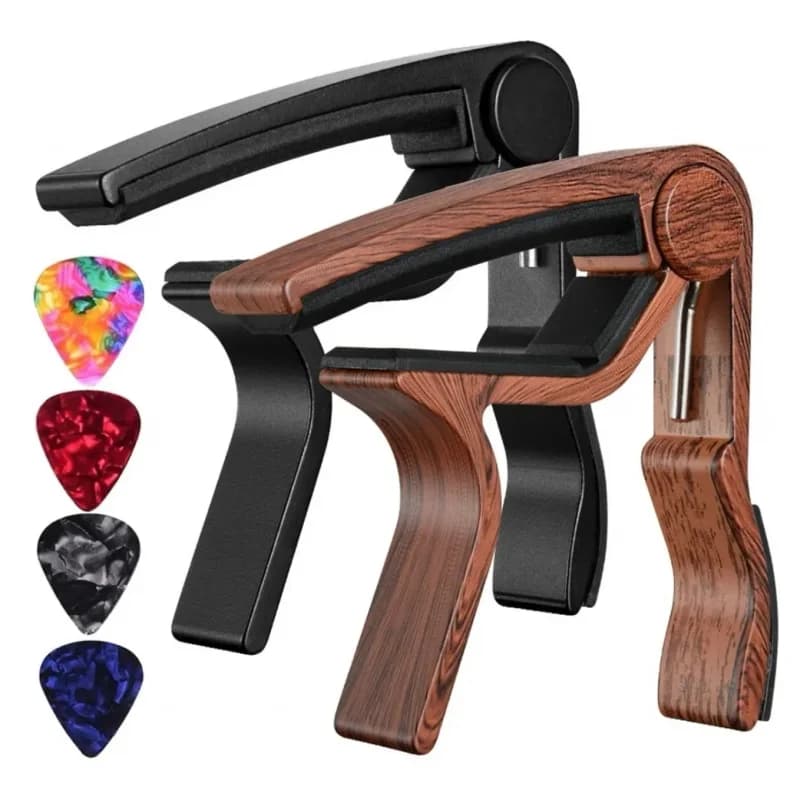 Capotasto per Chitarra Acustica ed Elettrica in Legno di Palissandro con 5 Plettri - Attrezzatura per Chitarra all'Ingrosso