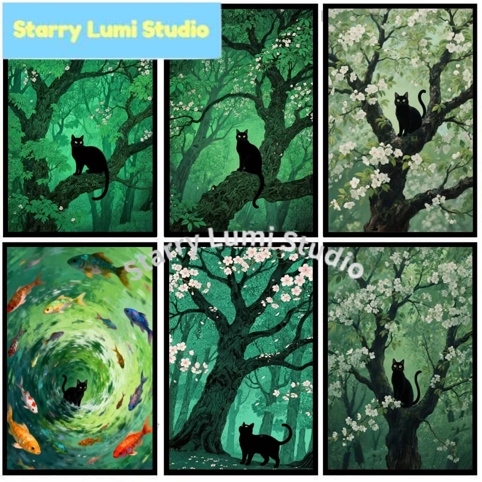 Kit Pittura Diamante 5D Fai da Te: Grande Albero, Foresta, Gatto Nero, Animali - Diamanti Quadrati e Rotondi Completi per Soggiorno, Arte e Artigianato