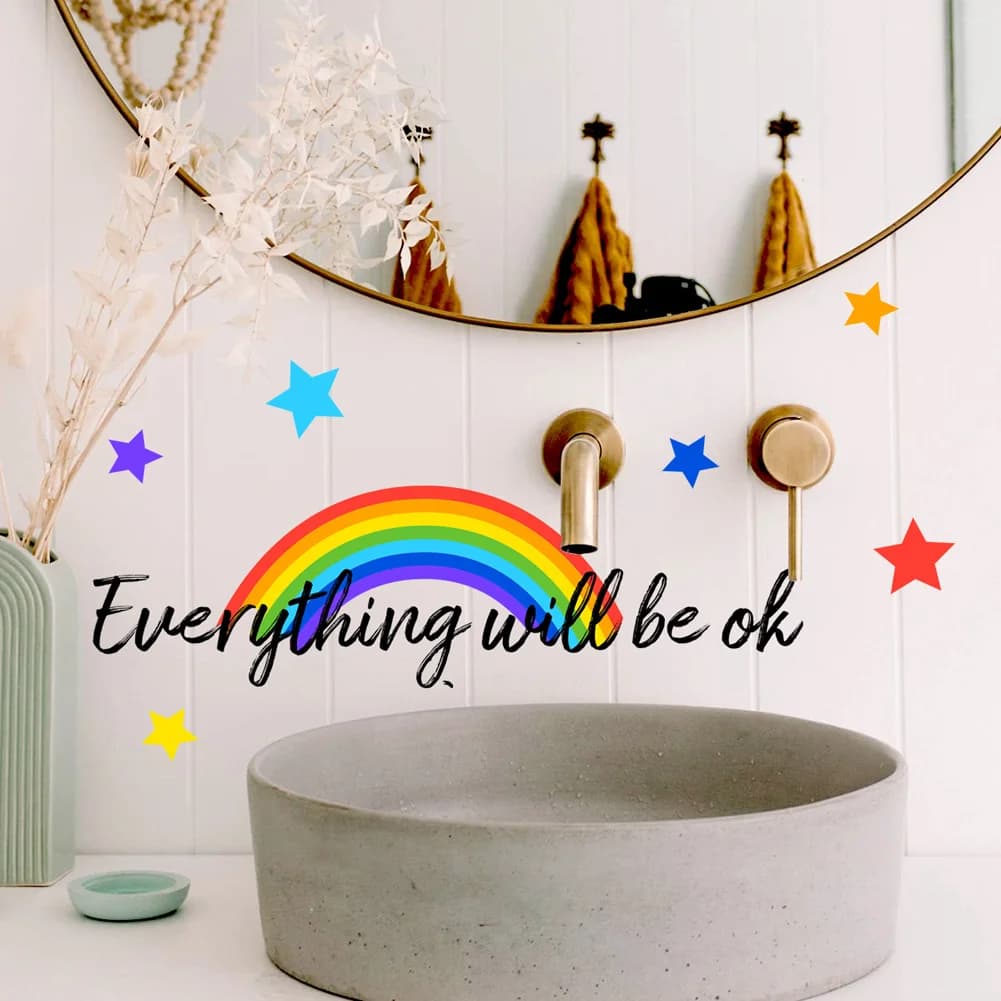 Adesivo Murale con Proverbi Inglesi Arcobaleno, Decorazione per Specchio del Bagno, Decalcomanie Autoadesive, Decorazione per Sfondo della Stanza, Murale Ispirazionale