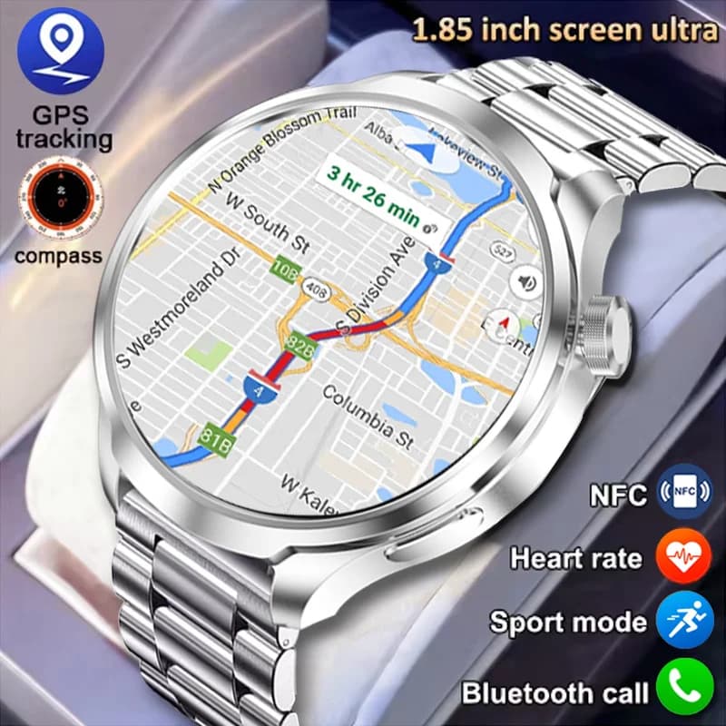 Sport all'aria aperta Astuto Della Vigilanza Degli Uomini AMOLED Schermo NFC di Controllo GPS Bussola Frequenza Cardiaca Impermeabile Chiamata Bluetooth SmartWatch 2025 Nuovo