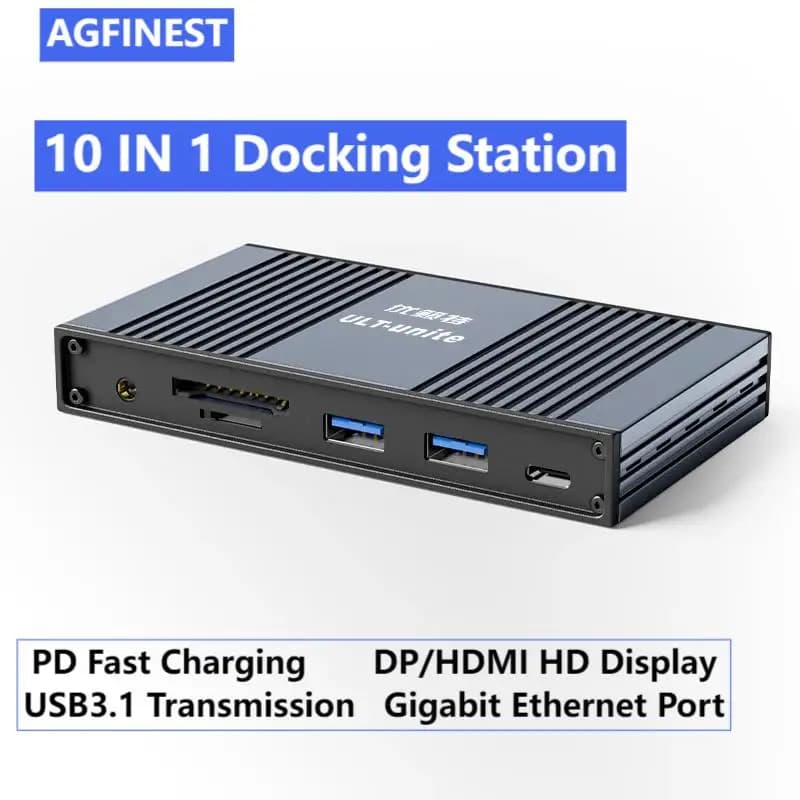 HUB USB C 10 in 1 con HDMI, DP 4k144Hz, RJ45, USB C 3.0, ricarica PD100W, 2 * USB-A, docking station splitter adattatore per PC