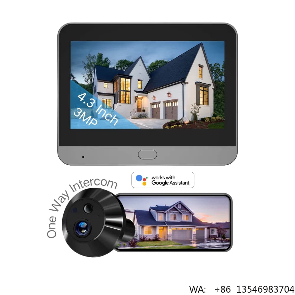 Mini Telecamera WiFi 2.4G Nera per Campanello con Visione Notturna, Alimentata a Batteria, Display LCD, 3MP, per Sicurezza Domestica