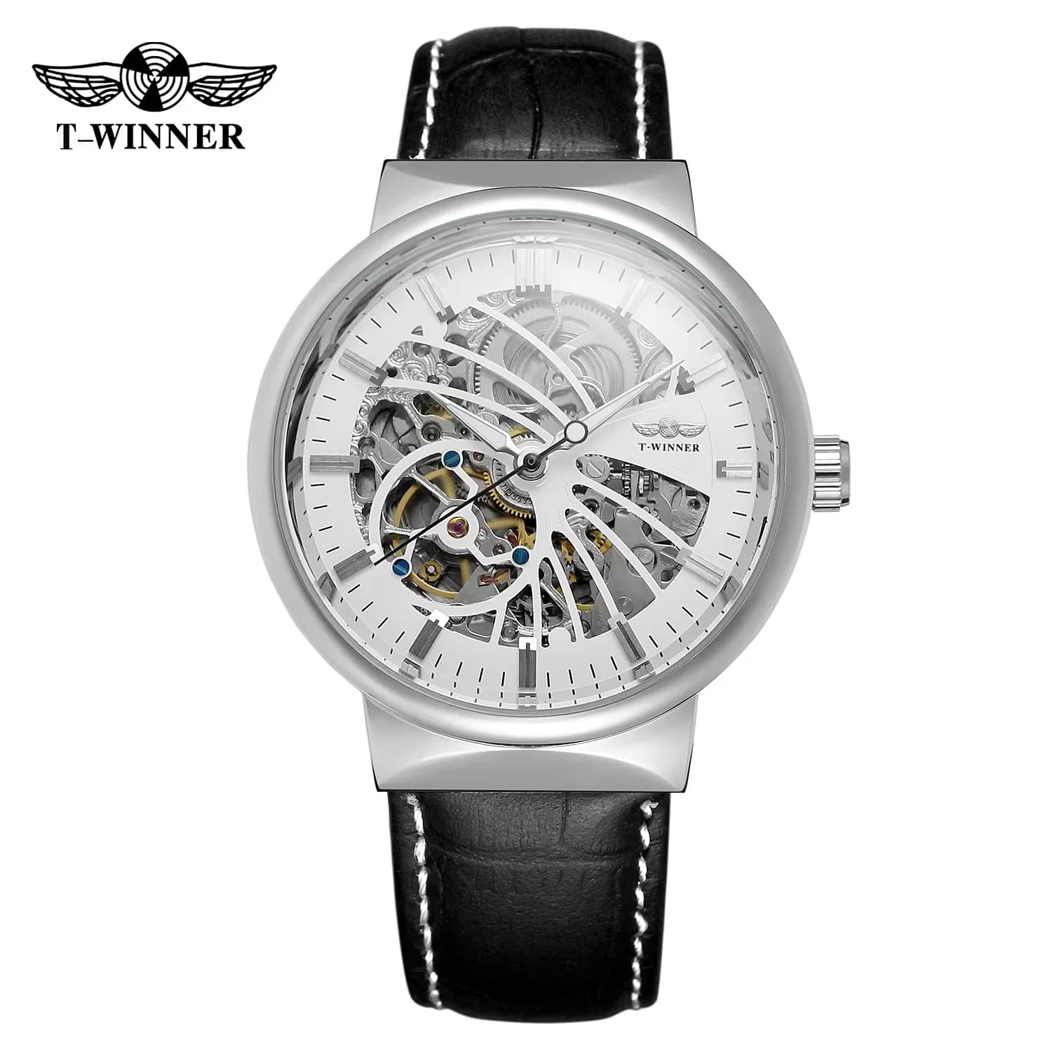 T-WINNER watch fashion trend hollow-carved design black leather belt casual luxury automatic man woman wrist mechanical watch