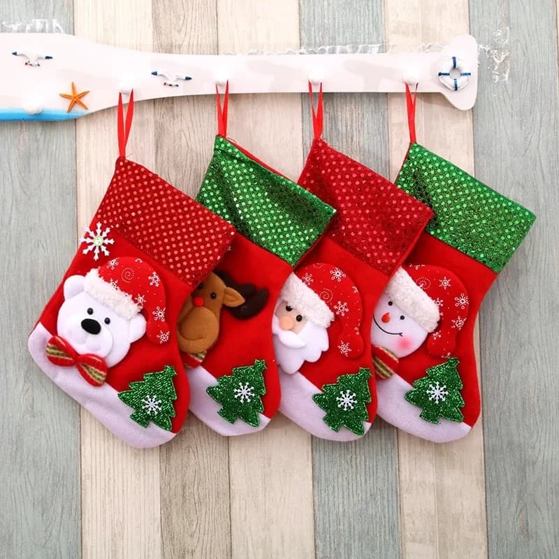4 pezzi/set 19x25 cm calzini rossi di Natale festa festa decorazione della casa sacchetto regalo di Natale lanugine calza di Natale