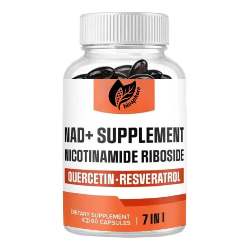 NAD+ supplement capsules with Nicotinamide Nucleoside, Resveratrolo, Quercetina, Curcuma, Rodiola Rosea and Vitamins