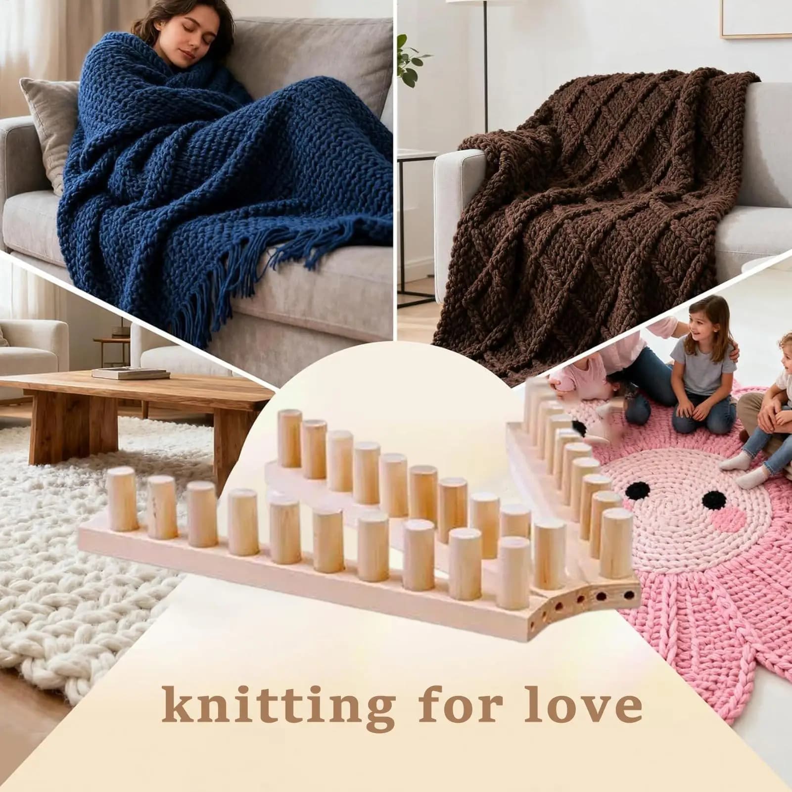 Hand Knitting Frame Crochet Knitwear Kit for Wooden Knitwear for Crafts Hobby Beginners Fabric Cover Scarf Sewing Cushion