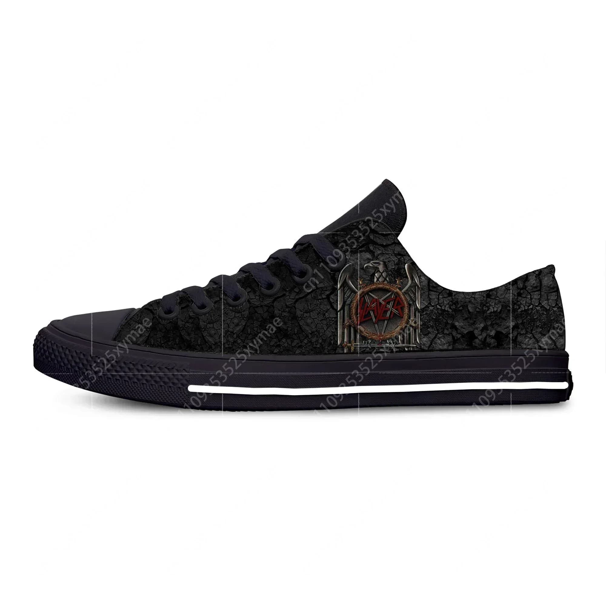Slayer Heavy Metal Rock Band Music Fashion Funny Casual Scarpe in tessuto Low Top Leggere e traspiranti Sneakers da uomo e da donna stampate in 3D