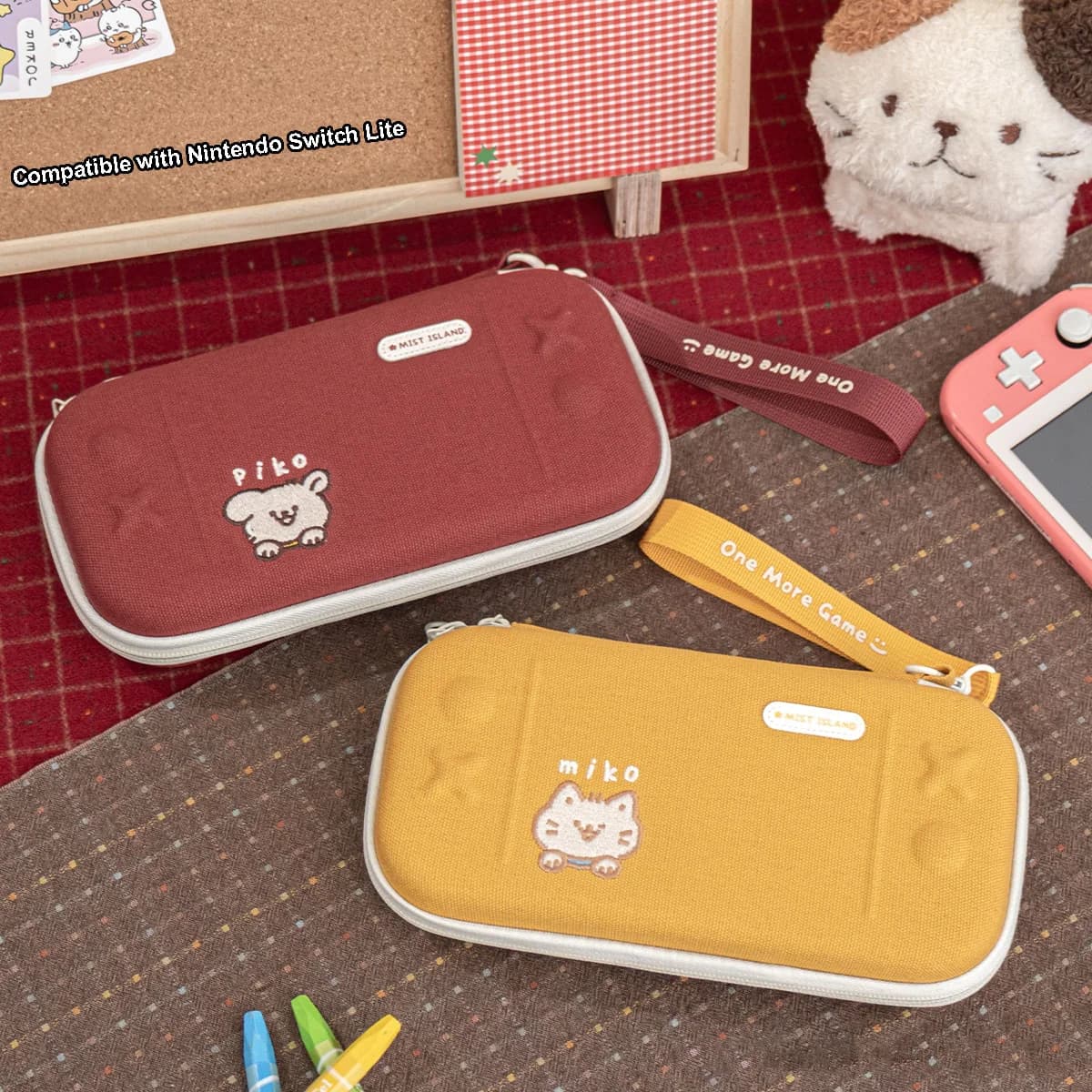 Custodia da trasporto sottile per Nintendo Switch Lite - Custodia protettiva ultra sottile per console con custodia, Miko Cat e Piko Dog