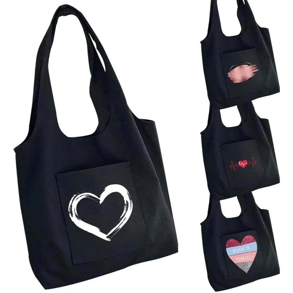 Borsa per la spesa Borsa in tela da donna Love Believe In Your Self Stampa Borsa per la spesa portatile monospalla in puro cotone