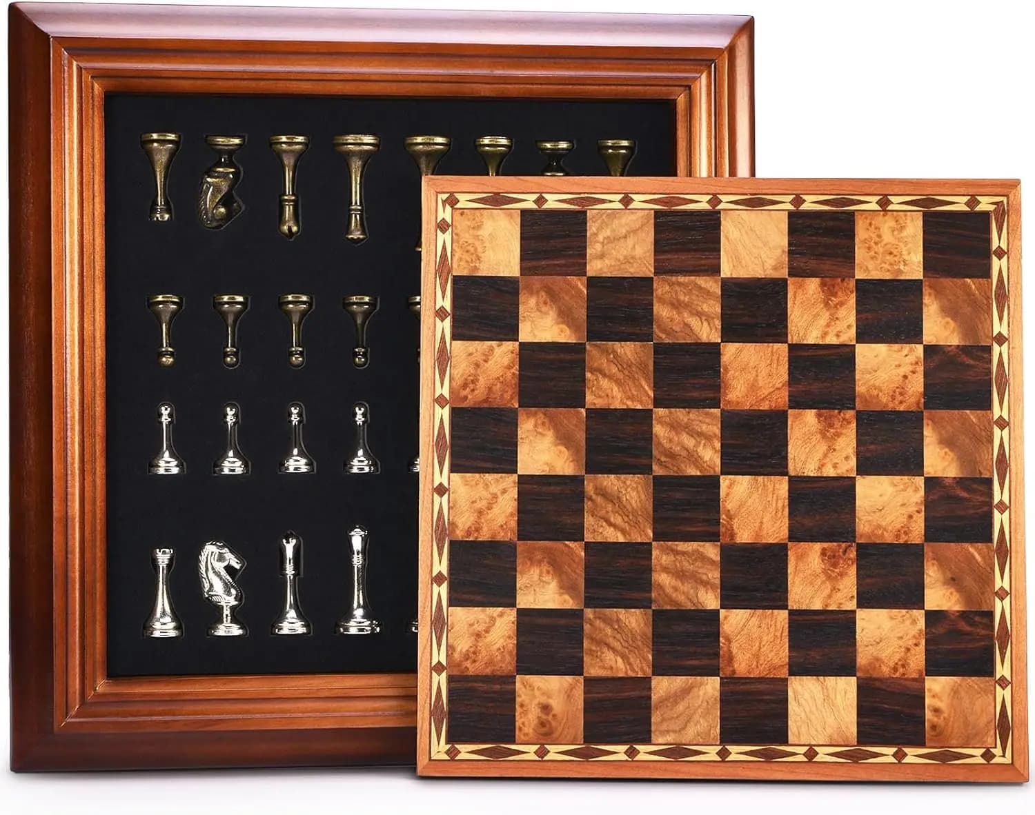 Set di Scacchi in Legno da 14 Pollici con Pezzi in Metallo, Re Alto 2,5 Pollici, Scomparti Portaoggetti, Pronto per Regalo