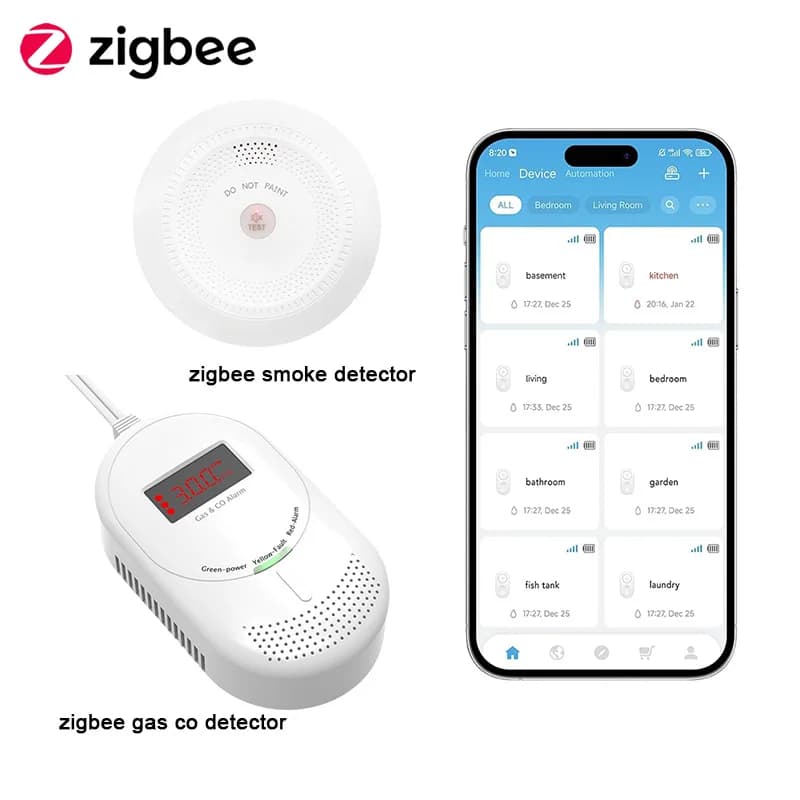 Rilevatore di Gas Naturale Zigbee, Rilevatore di Monossido di Carbonio, Rilevatore di Fumo Zigbee, Kit Casa Intelligente Compatibile con App Tuya, Certificato CE