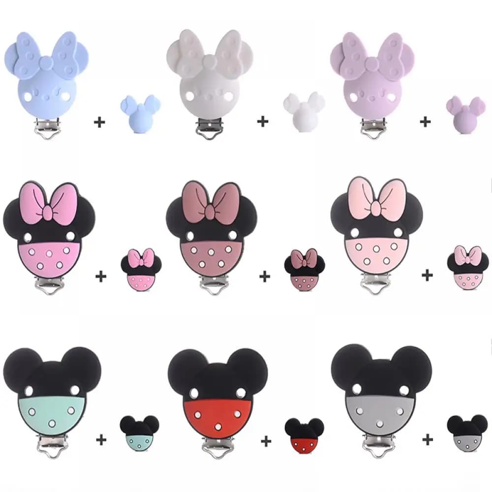Perline in silicone a forma di topo per la creazione di gioielli Clip per ciuccio per bambini Accessorio per collana a catena per ciuccio fai da te per uso alimentare