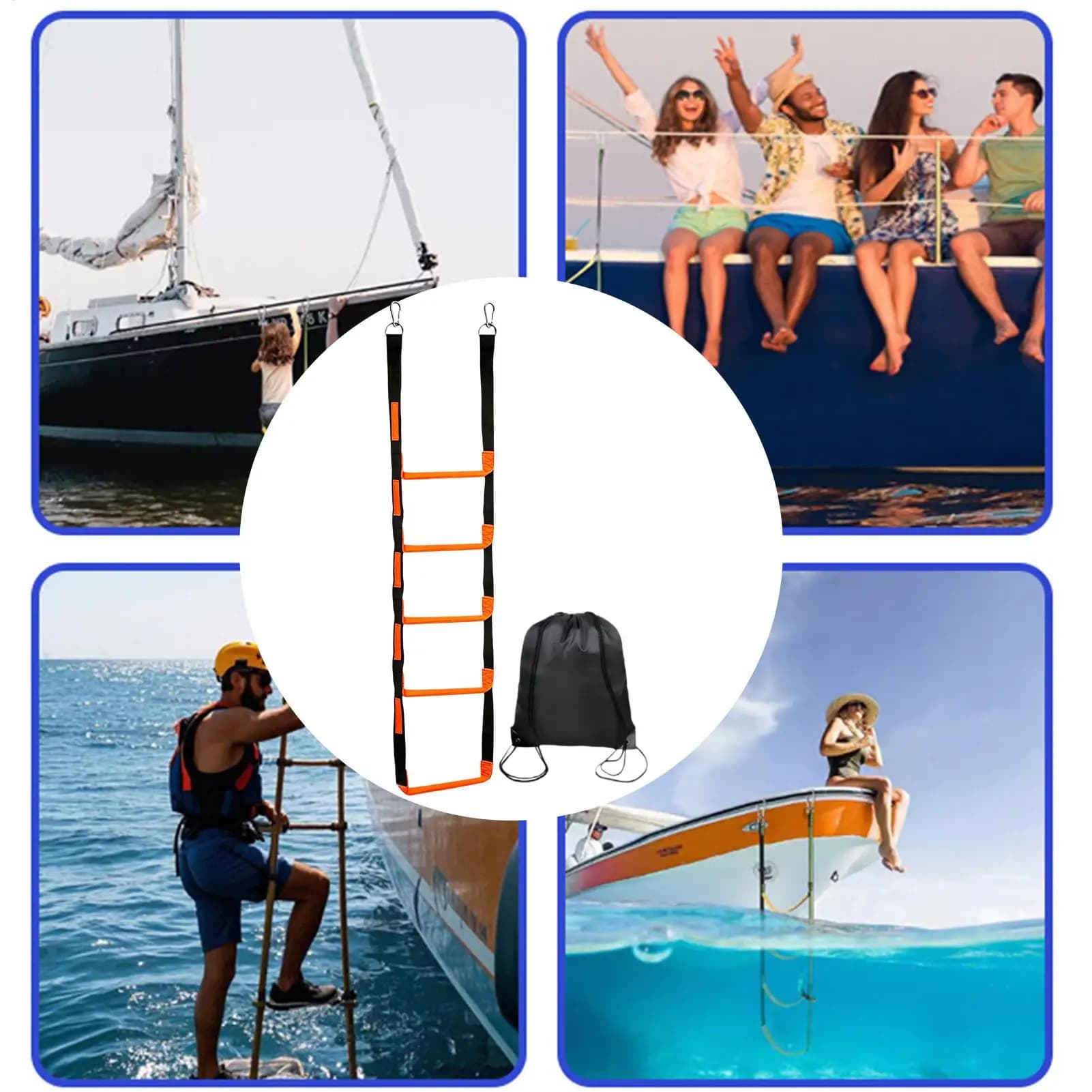 Boat Rope Ladder 5 Step Foldable Docking Rope Stair Folding Boat Ladder For Marine Yacht Kayak Pontoon Canoeing Fishing Swimming