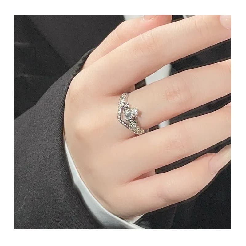 New Flash Crown Ring Women's Fashion Light Luxury High Sense Adjustable Ring Temperament Zircon Jewelry