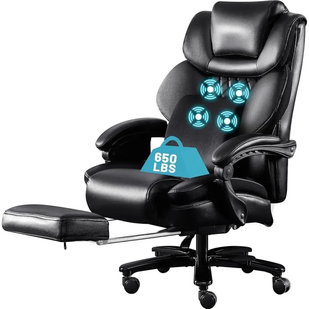 Poltrona Massaggiante Ergonomica Oversize con Vibrazione, Cuscino Schienale Alto e Poggiapiedi per Utenti di Statura Alta e Corporatura Grande