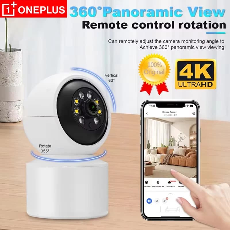 Telecamera WiFi Interna OnePlus 4K 360° ° Telecamera IP CCTV Rotante per Animali Domestici con Controllo Remoto, Comunicazione Bidirezionale e Visione Notturna per Sicurezza Domestica