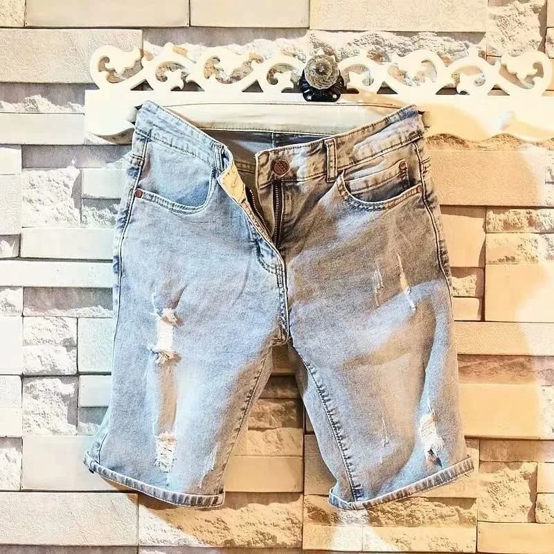 Pantaloncini Estivi Leggeri in Jeans da Uomo, Versione Coreana Slim Elasticizzata, Stile Giapponese, Jeans Strappati Casual