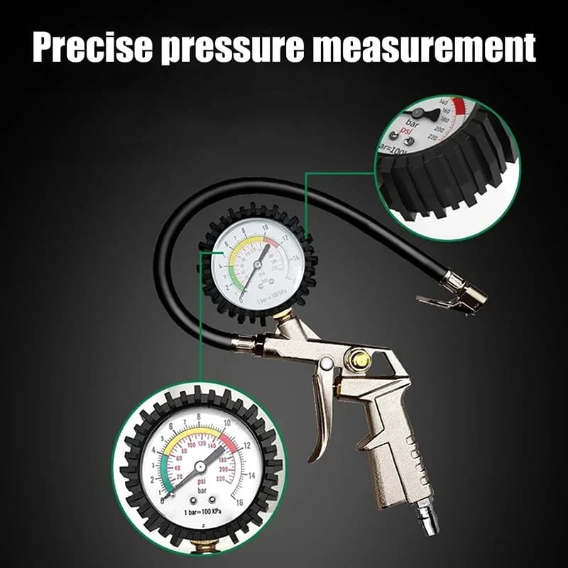 Manometro Multifunzione 220PSI per Auto e Moto, Tester di Pressione Pneumatici, Compressore d'Aria con Quadrante, Pompa Gonfiabile
