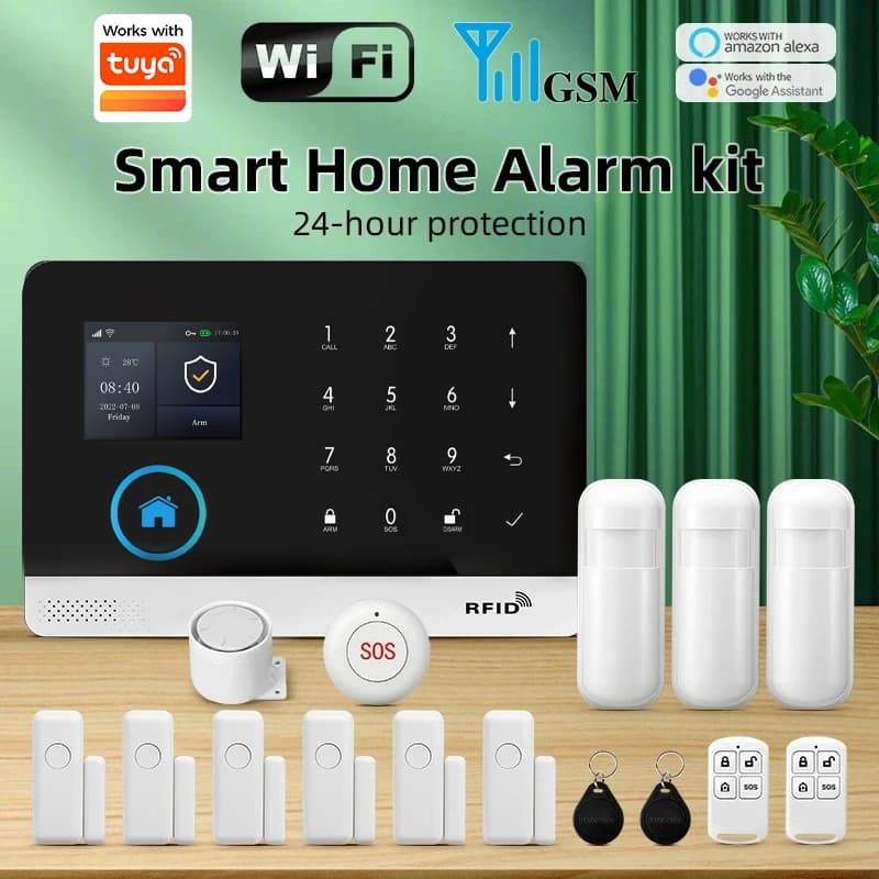 Sistema di allarme Tuya Sistema di allarme di sicurezza WiFi GSM Allarme antifurto domestico per ufficio domestico APP SMS Controllo remoto Funziona con Alexa