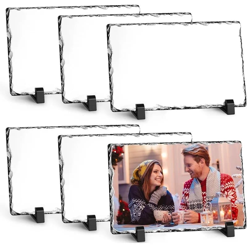 1 confezione di ardesia per sublimazione vuota – Piatto in pietra fotografica da 15×20 cm con espositore, sublimazione per artigianato fai-da-te e trasferimento di calore