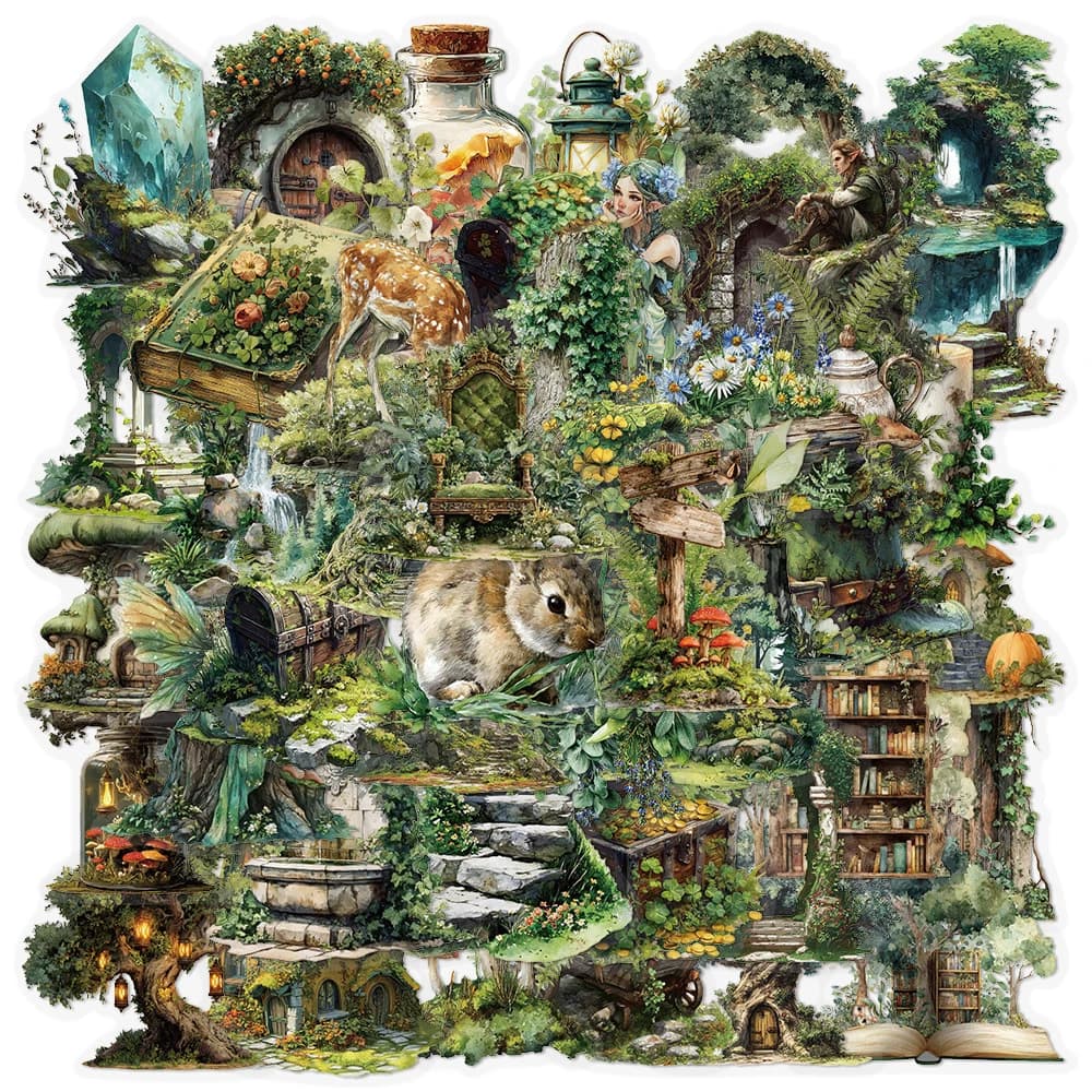 10/30/50pcs Transparent Vintage Green Forest Aesthetic Stickers Cartoon Animal Sticker Gutiar Notebook Phone PET Graffiti Decals