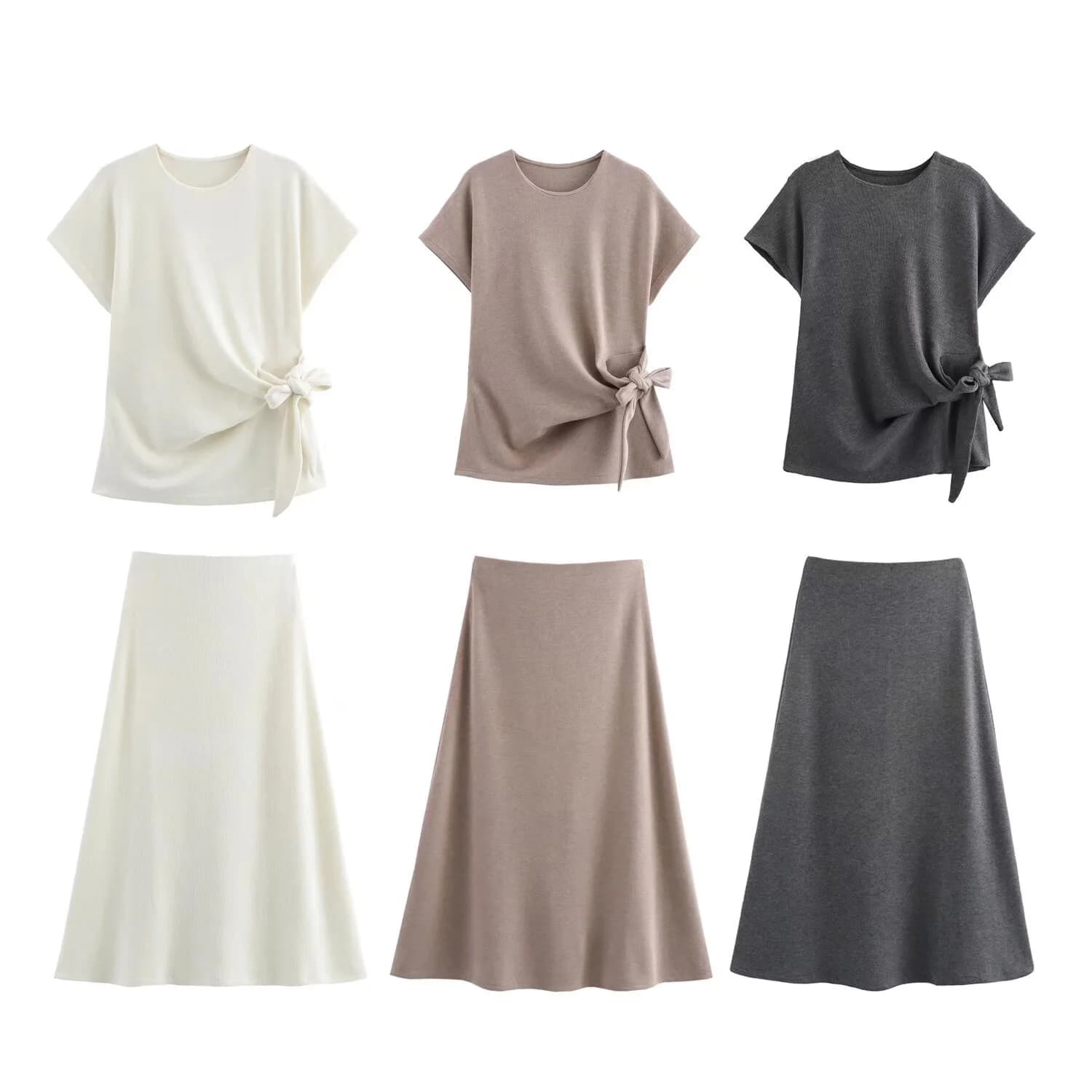 Abito alla moda in stile europeo e americano per donna Nuova gonna di media lunghezza elastica a vita alta morbida a maniche corte
