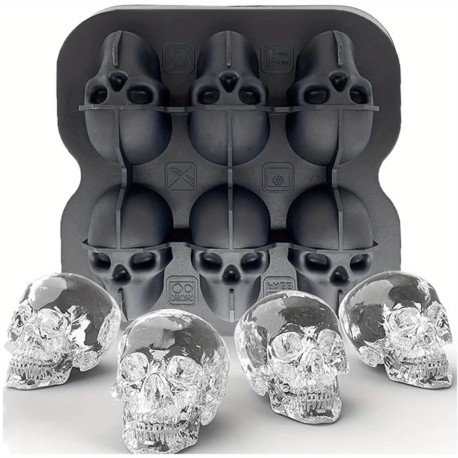 Stampo per palline di ghiaccio a forma di teschio in silicone 3D, vassoi flessibili per cubetti di ghiaccio senza BPA, vassoi per ghiaccio da congelatore, stampo per palline di ghiaccio a forma di testa di teschio per cocktail horror.