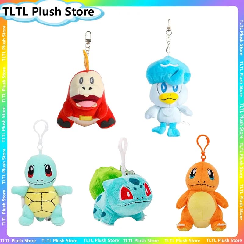 Original Aoger Pokemon Keychain PlushAJE Fuecoco Quaxly Charmander Squirtle Bulbasaur Backpack Cartoon Pendant Key Ring