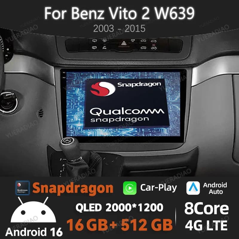 Android 16 Car Radio For Mercedes-Benz Vito 2 Viano 2 W639 2003 - 2015 Carplay Automotive 2DIN Multimedia Stereo Video Player FM