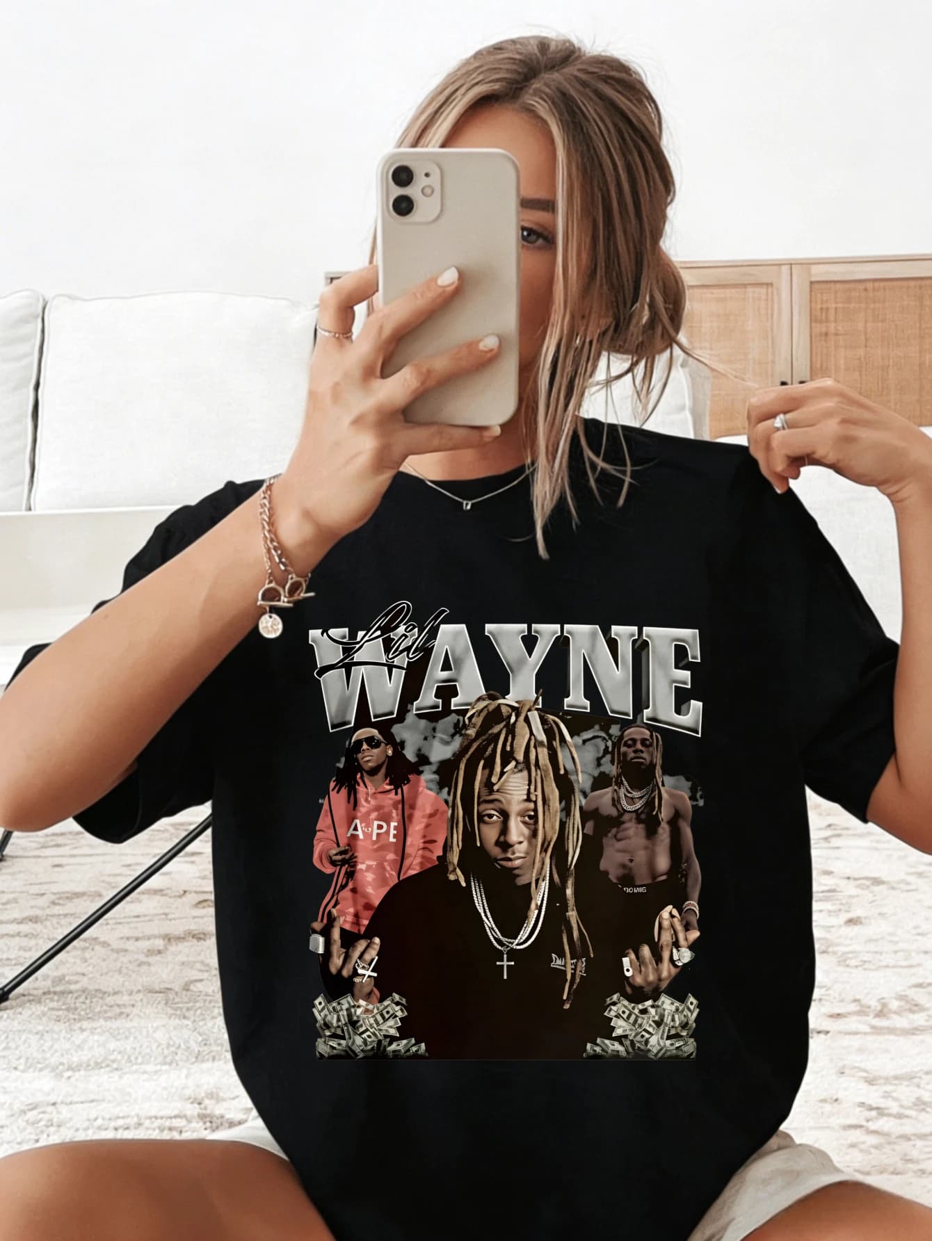 T-Shirt Women's Summer Cotton Oversize with Wayne Graphic Printing, Short Sleeve, Casual Style and Streetwear
