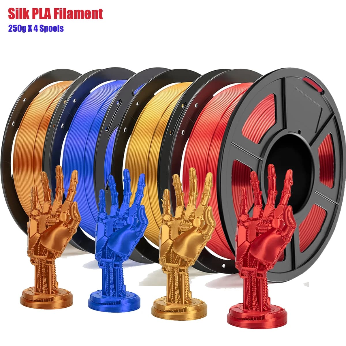 3D Printer Filament PLA Silk Filament 1.75 mm Pack Suitable for most FDM printers, 250 g X 4 coils, Totally 1 kg