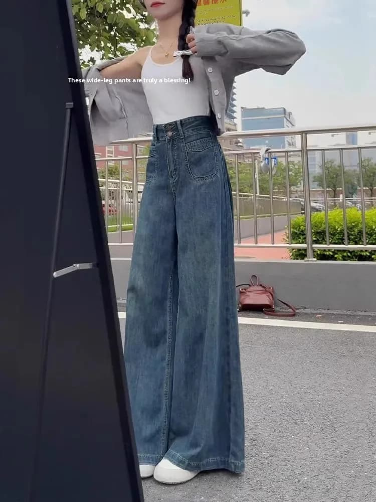 Jeans a Vita Alta e Gamba Larga per Donna, Nuovo Stile Autunno Inverno, Pantaloni Dritti Modellanti per Silhouette a Pera, Comodi e Non Aderenti alle Gambe