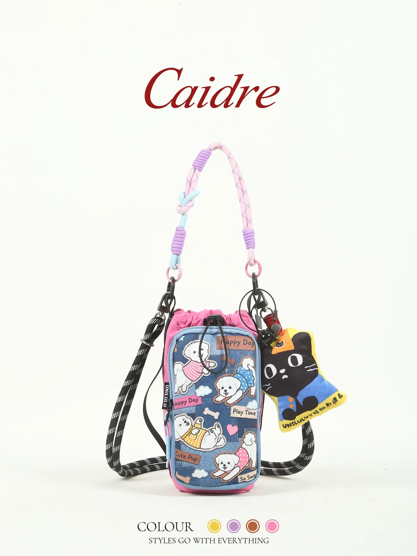Borsa Leggera per Bottiglia d'Acqua da Escursionismo Caidre, Borsa a Tracolla da Donna con Motivo Cane, Porta Cellulare per Viaggi Genitore-Figlio