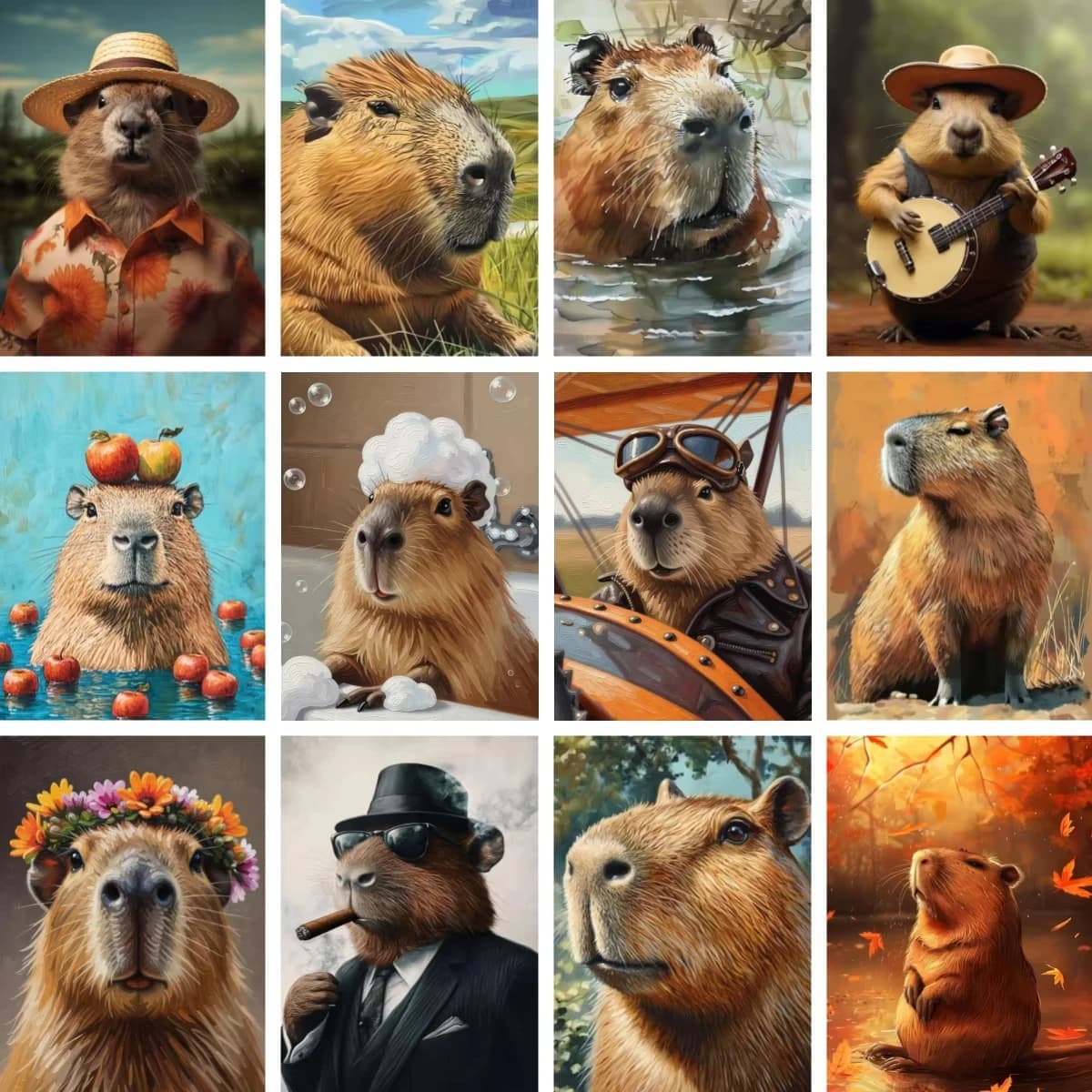 Diamond Painting Mosaic Cute Capybara 5D DIY Full Drill Kits Whimsical Animal Nursery Wall Art Handmade Gift New Home Decor