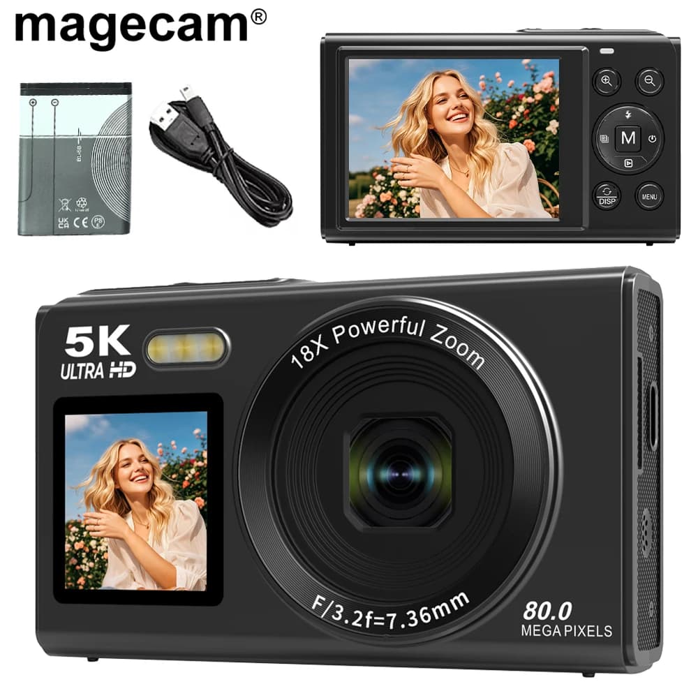 Fotocamera digitale per fotografia Magecam 5K 80MP Zoom digitale 18X Doppio schermo IPS Fotocamera compatta WIFI Videoregistratore Vlog vintage