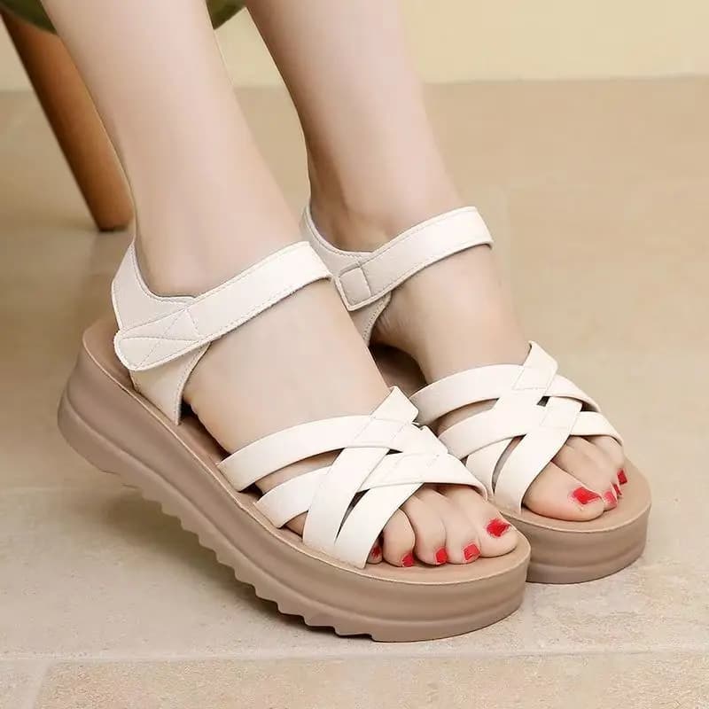 2026 Summer New Women's Thin Strap Woven Wedges Sandals Thick Sole Non Slip Open Toe Hollow Velcro Fashion Outdoor Beach Sandals