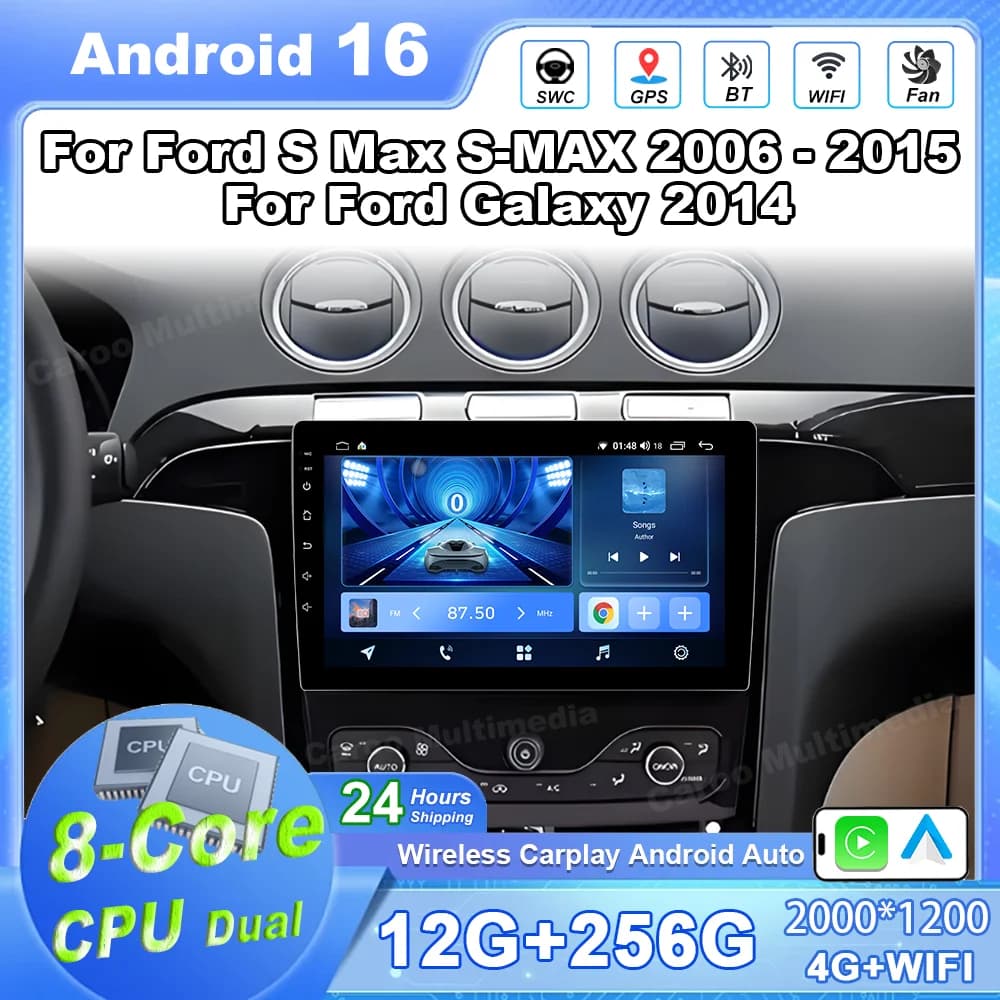 Car Radio Carplay Android 16 For Ford S Max S-MAX 2006-2015 For Ford Galaxy 2014 Matte Black Glossy Black Auto Stereo DPS DVD BT