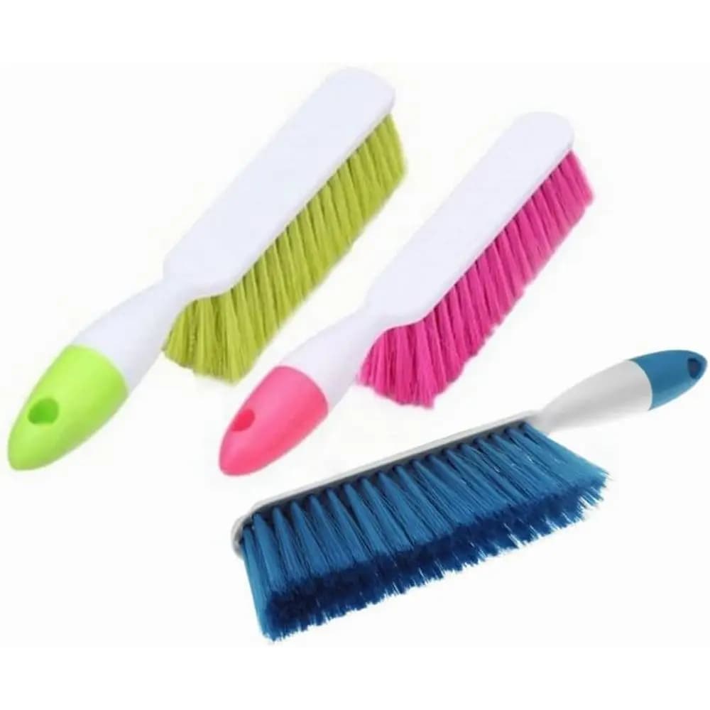 Bristle Bed Sheets Cleaning Brush with Long Handle, Counter Duster or Debris Hair Remover Desk Quilt Furniture, 3 Pack