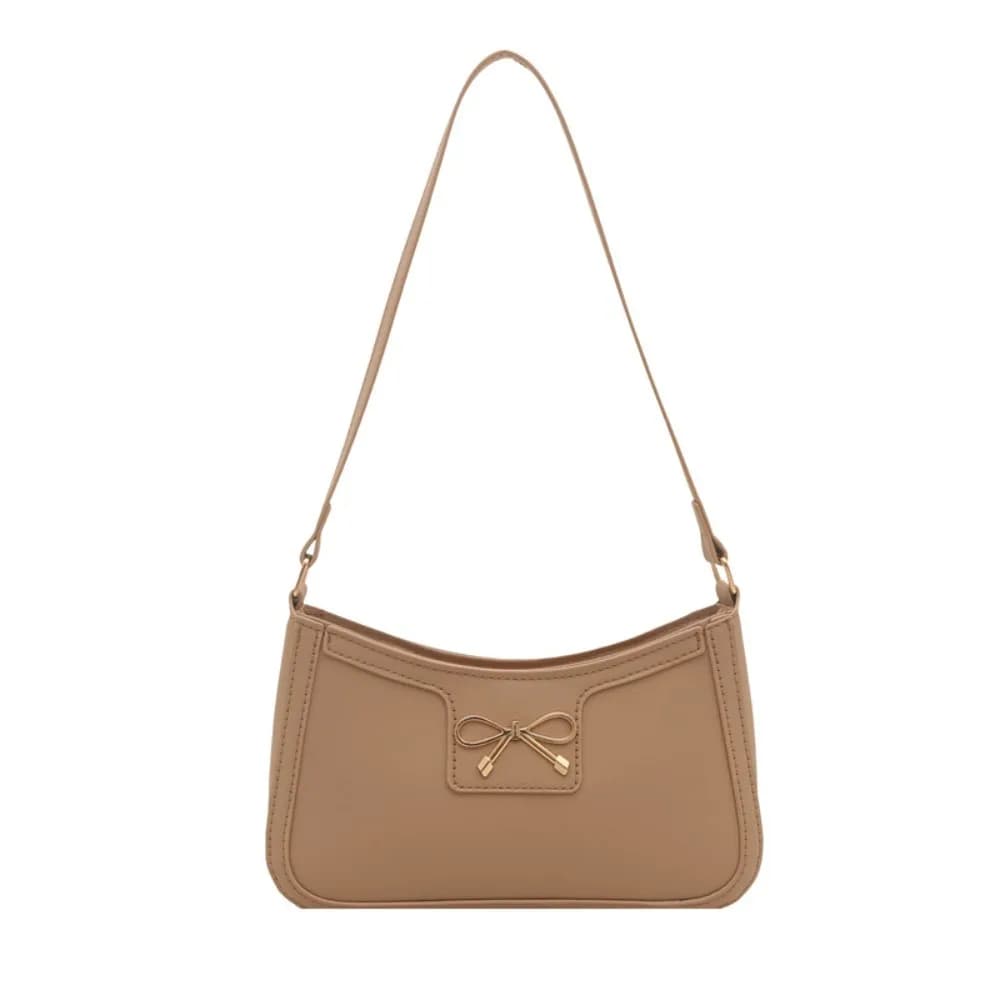 Borsa da donna in pelle PU moda tinta unita con cerniera borsa da donna borsa sotto le ascelle con fiocco in metallo da donna