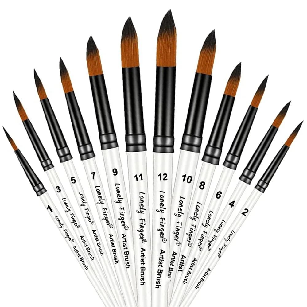 12Pcs White Nylon Artist Paint Brushes Set for Acrylic, Oil, Gouache, Face Painting - Art Crafts Round Brush Kit