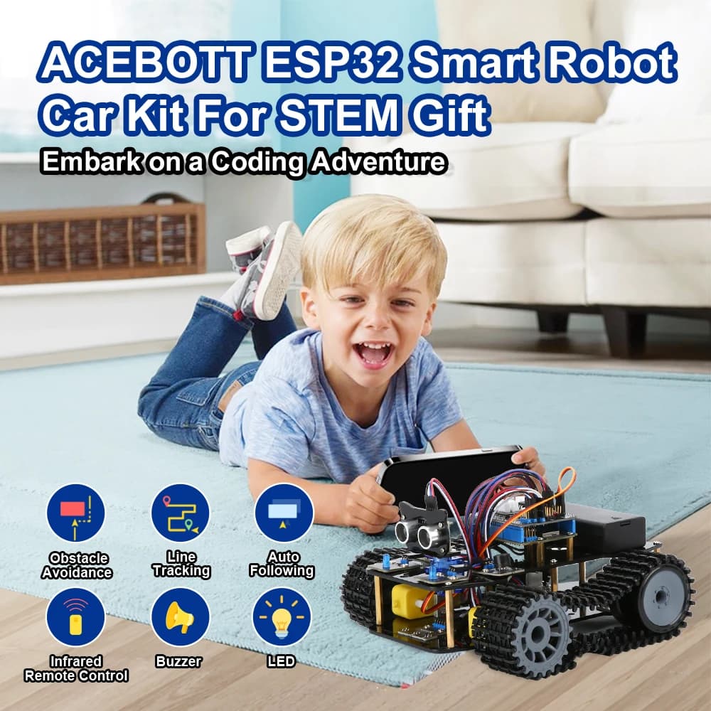ACEBOTT Smart Robot Tank Car Kit 4WD Auto remote control for Arduino IDE Electronic programming project STEM Educational encoding kit
