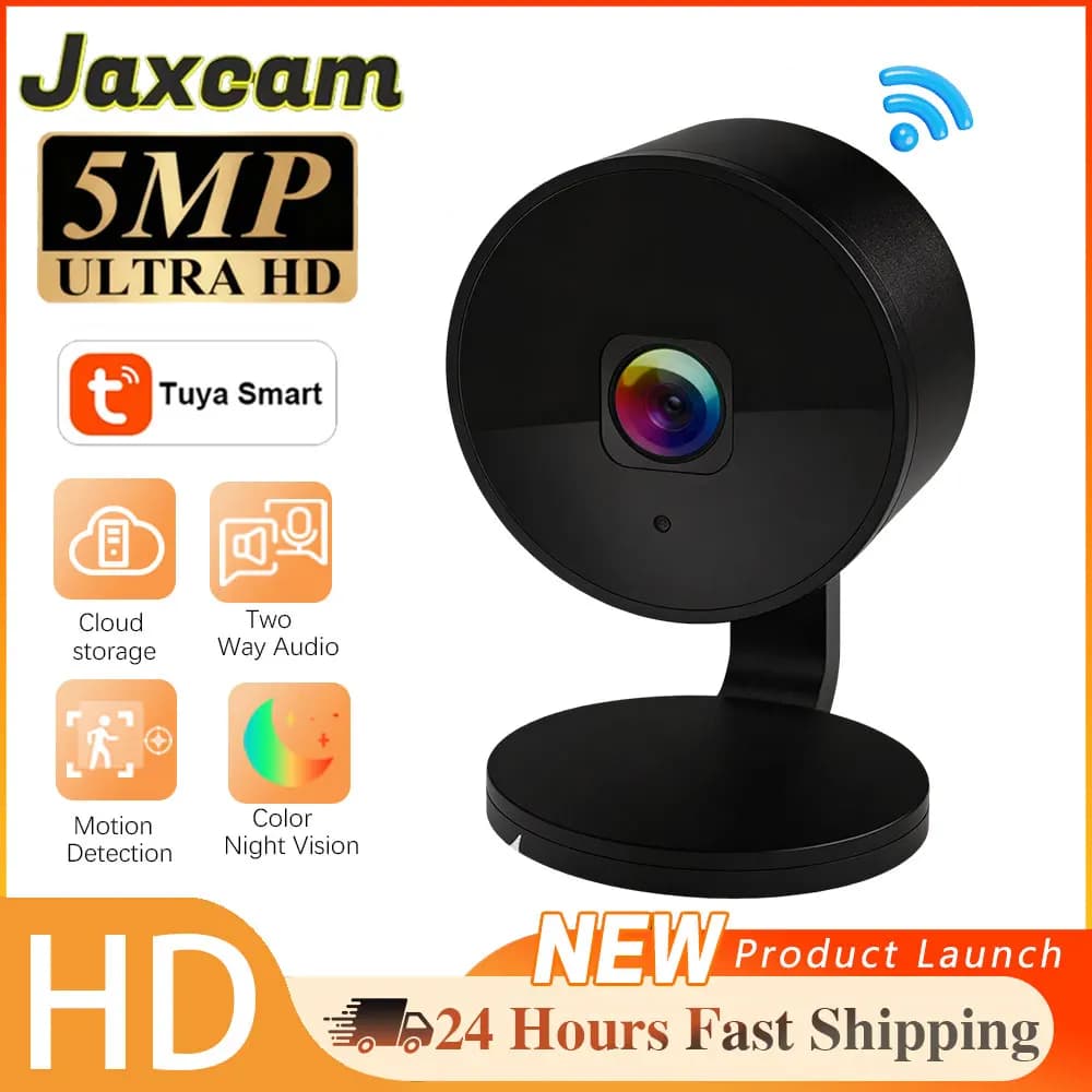 Mini Telecamera TUYA 5MP 140 ° Telecamera WiFi Wireless con Forte Magnete, Audio Bidirezionale, Monitor per Bambini, Sicurezza Domestica, Visione Notturna