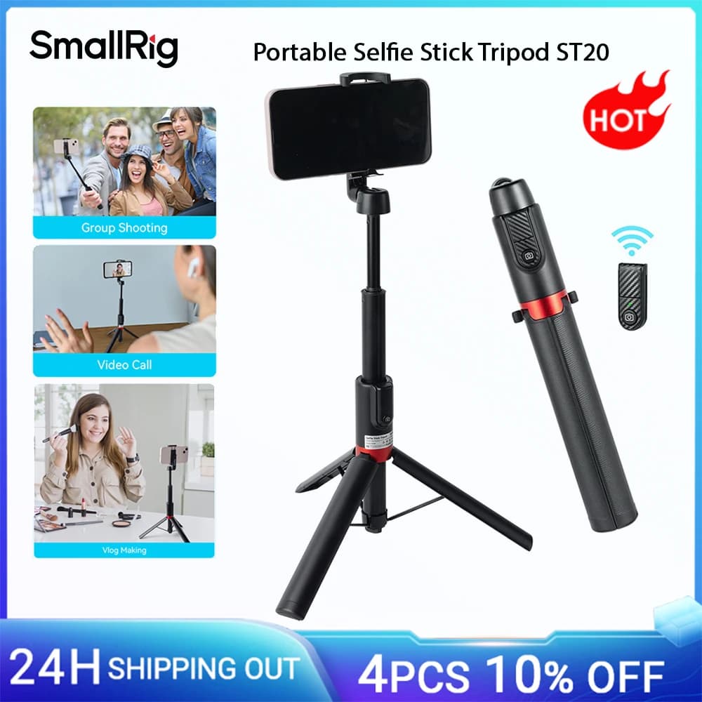 SmallRig ST20 Treppiede portatile per selfie stick ST20 con telecomando wireless per iPhone per registrazione video Android -3375B