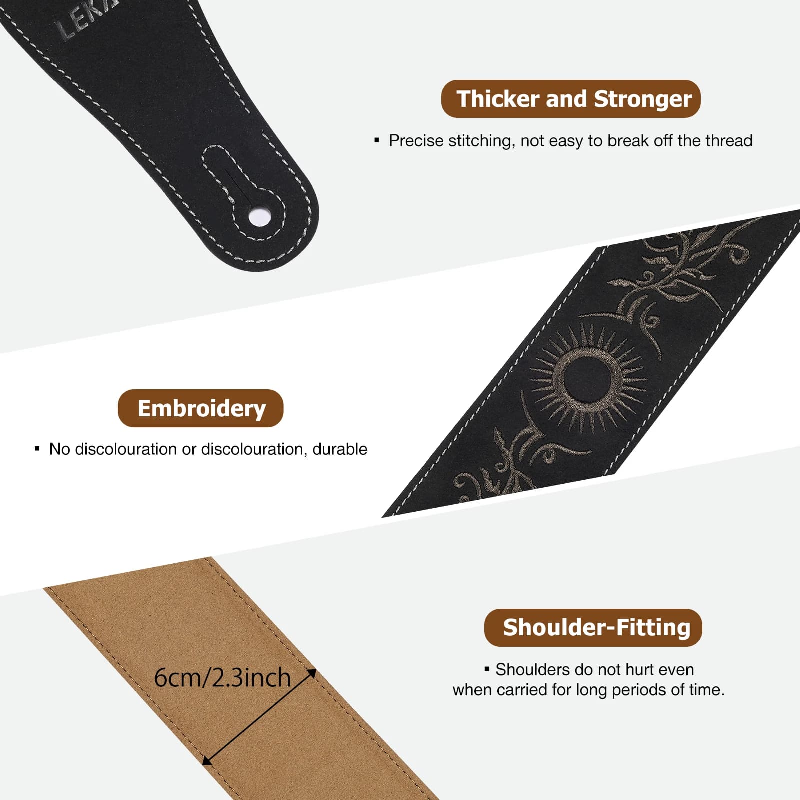 Tracolla per chitarra completa Systemlekato Suede (2,5") + Pick Organizer 35-51" Regolabile per giochi in piedi/seduti