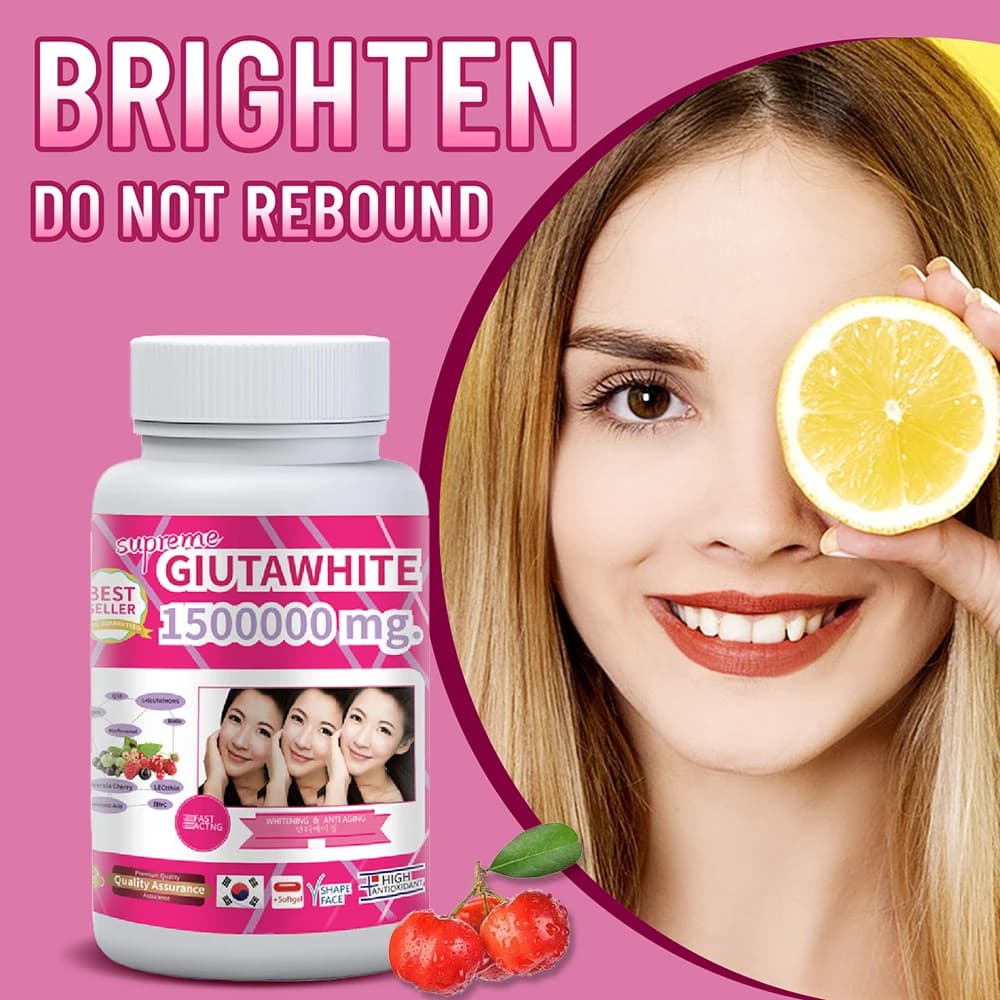 Collagen supplements with vitamin C and biotin | Gluta White 1500000mg Skin whitening pills with moisturizing formula | 30 soft gels liquids