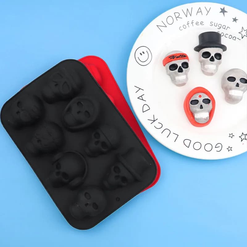 8 Cioccolato in silicone con teschio uniforme, stampo per griglia di ghiaccio fatto in casa, cera per pittura a fuoco molud verticale XG617