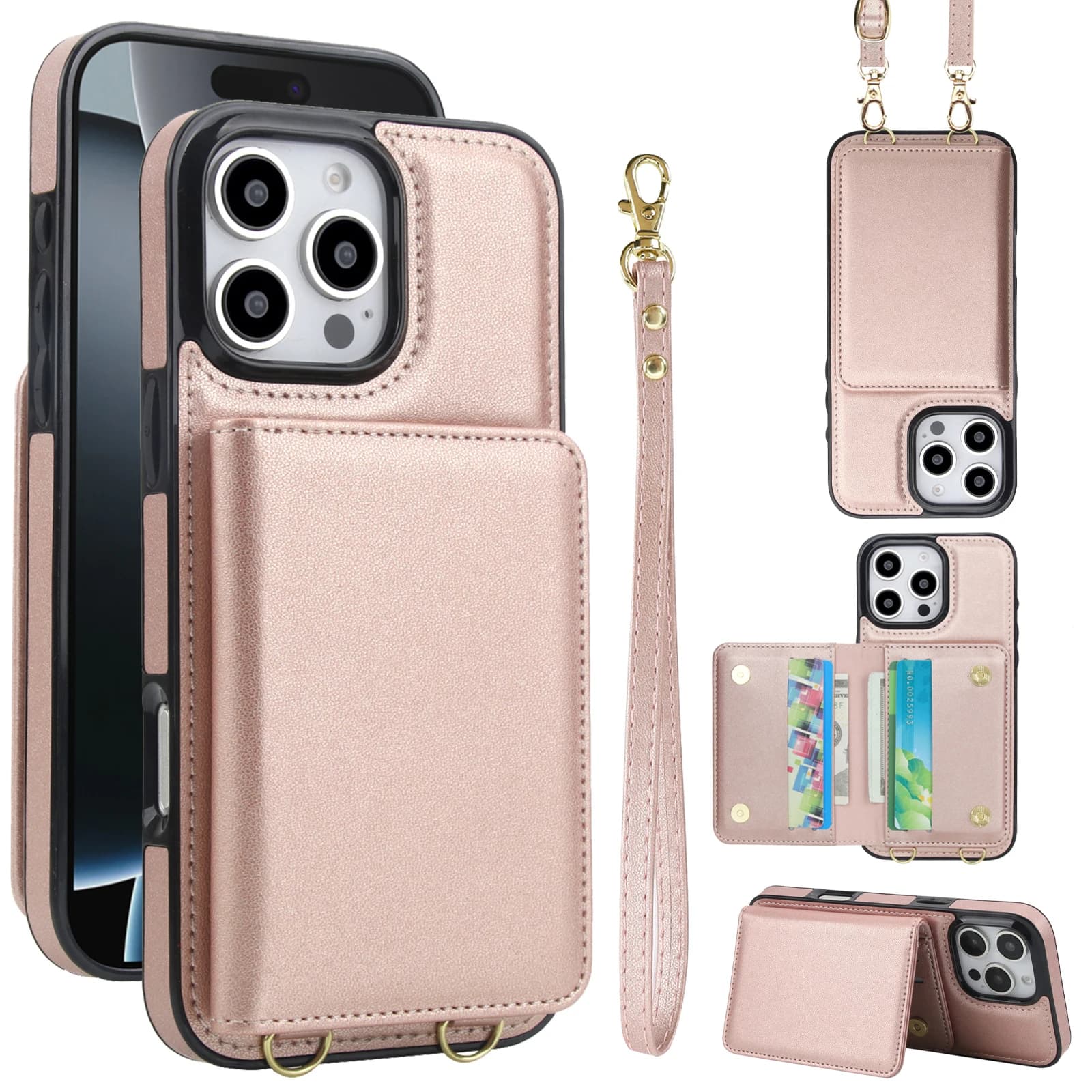 Carte a tracolla Solt Portafoglio Custodia in pelle per iPhone 16 Pro Max 15 Plus 14 13 12 11 16E XS SE 2022 Cordino RFID Borsa Stand Cover