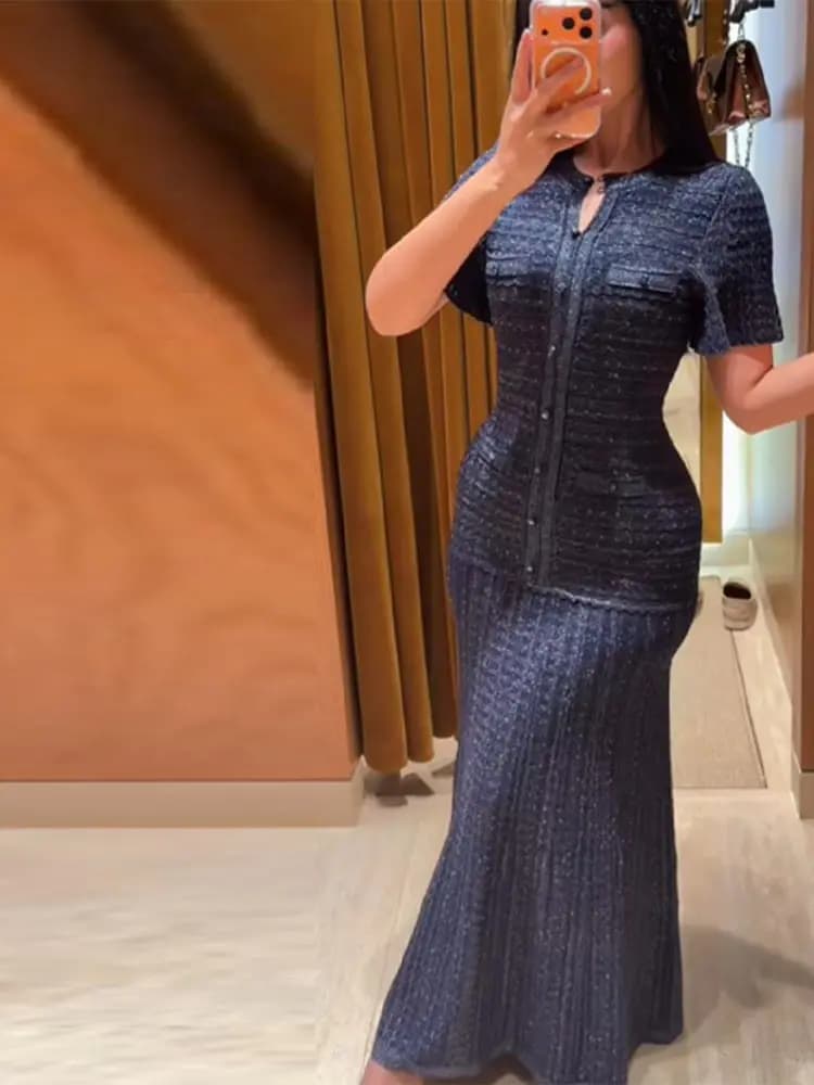 Women's Long Dress Slim Fit with Luxury Sequins, Sleeves Court and Heel Plissettato, Sera/Club Dress, New Collection 2026, Women's Streetwear